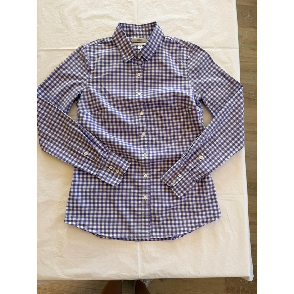J.Crew Perfect Shirt Women Size 0 Purple Gingham Excellent Button Down Cotton